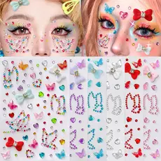 Novo estilo arco amor strass rosto adesivos Festival de música palco maquiagem dos olhos dopamina maquiagem rosto adesiv