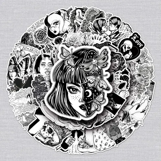 50 novo estilo preto branco estilo Punk gótico Graffiti adesivos trole caso Notebook skate adesivos adesivos