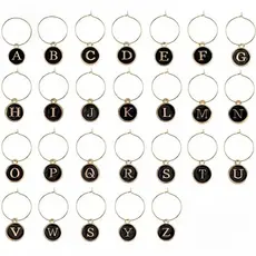 26 Peças de Marcadores para Taças de Vinho, Pingentes de Letras DIY, Anéis Decorativos, Aros de Metal