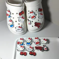 Botões Decorativos para Sapatos, Conjunto de Acessórios de PVC Vermelho com Tema de Desenho Animado, Charms Fofos para S