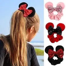 Laço de cabelo com orelhas de Mickey e Minnie, pompom, decoração para festa de aniversário, tiara de rato, adequado para