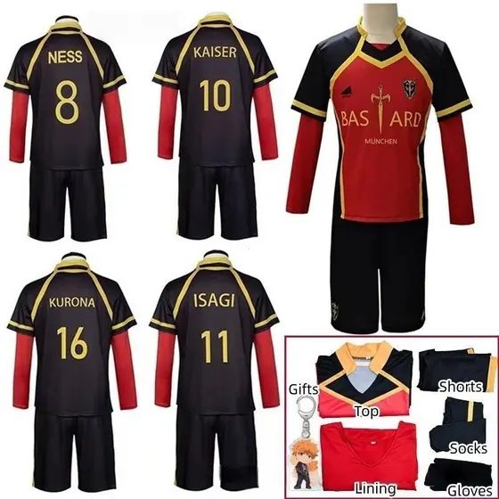 Uniforme de Cosplay de Anime Blue Lock Bastard Munique Yoichi Isagi Red Ness Kaiser Kurona Camisa de Futebol