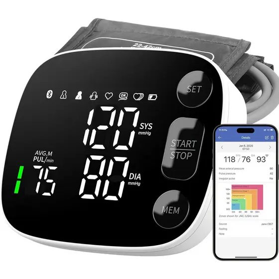 Monitor Automático de Pressão Arterial para Braço Superior para Uso Doméstico com Sincronização por Aplicativo, Memória