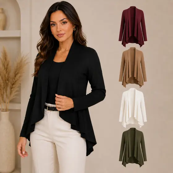Blusa Casaquinho Cacharrel Cardigan Casual Canelado Feminino Manga Longa Kimono Leve Para o Dia a Dia