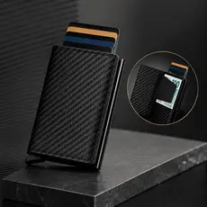 Carteira Masculina Couro Porta Cartões Fibra De Carbono RFID Slim Premium