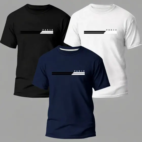 Kit 3 Camiseta Paris 100% Algodão Premium