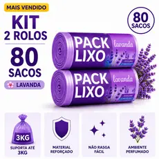 Kit 2 Rolos Sacos Lixo 10L Lavanda 80 Sacos Perfumados Resistentes Cozinha Banheiro Anti Odor