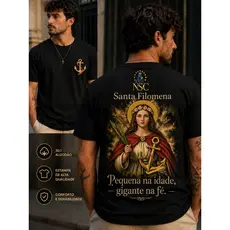 Camiseta Santa Filomena Unissex Algodão 30.1 Estampa Premium Fé Católica