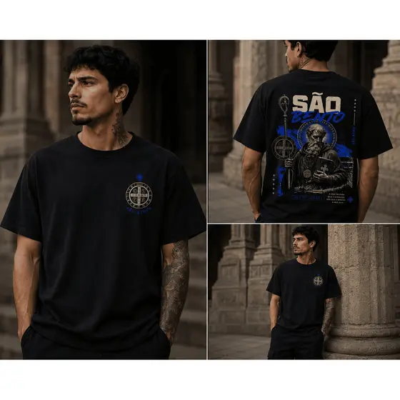 🛍️ Camiseta São Bento – Estampa Exclusiva | Ora Et Labora