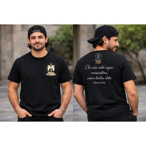 🛍️ Camiseta Cristã Jesus Ressuscitado Cruz Ele Vive Gospel Unissex Premium