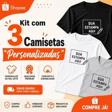 Kit Com 3 Camisetas Personalizadas Faça sua Logo Com a Estampa Preferida Uniforme Empresa 100% Algodão
