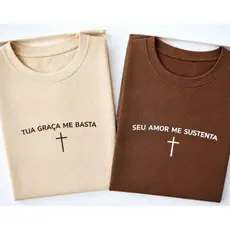 Kit 2 Camisetas Religiosas Seu Amor me Sustenta Tua Graça Me Basta 100% Algodão Confortável Lindas