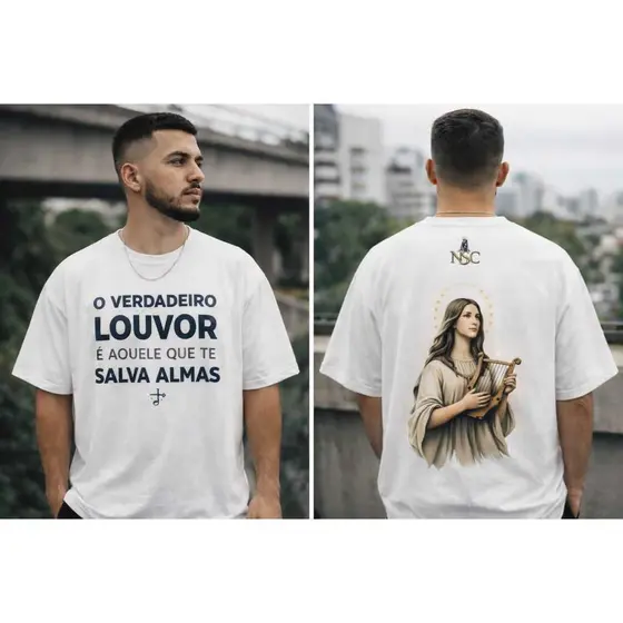 Camiseta Católica  Louvor Que Salva Almas Santa Cecilia  Produto Espiritual Exclusivo!