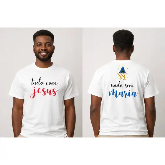 Camiseta Católica Tudo com Jesus Nada sem Maria | Camisa Religiosa Cristã Premium Unissexon Cras