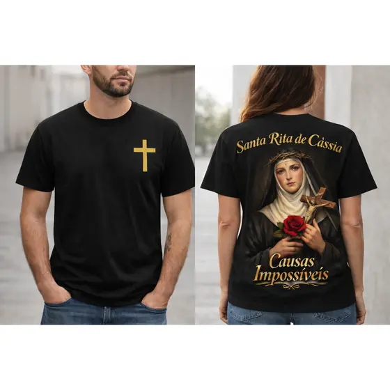 Camiseta Santa Rita de Cássia Causas Impossíveis Estampa Religiosa Premium Unissex