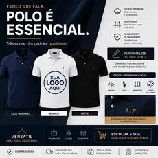 Kit Camiseta Polo Personalizada  Branco Preto e Azul Marinho