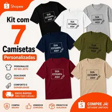 Kit com 7 Camisetas Personalizadas de Algodão Farda Personalizada Uniforme Empresa Faça sua logo com a Estampa Preferida