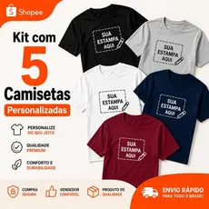 Kit Com 5 Camisetas Personalizadas de Algodão Farda Personalizada Uniforme Empresa Faça sua Logo com a Estampa Preferida