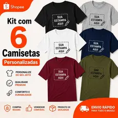 Kit Com 6 Camisetas Personalizadas de Algodão Farda Personalizada Uniforme Empresa Faça sua Logo com a Estampa Preferida