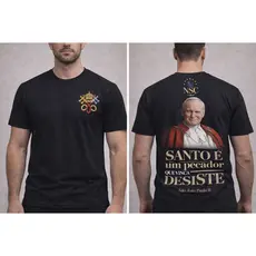Camiseta São João Paulo II Católica Unissex | Estampa Religiosa Premium | Santo é um pecador que nunca desiste.