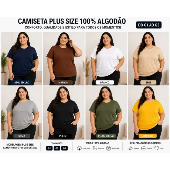 Camiseta Feminina Plus Size T-shirt Confortável Estilosa Moda Feminina Básica