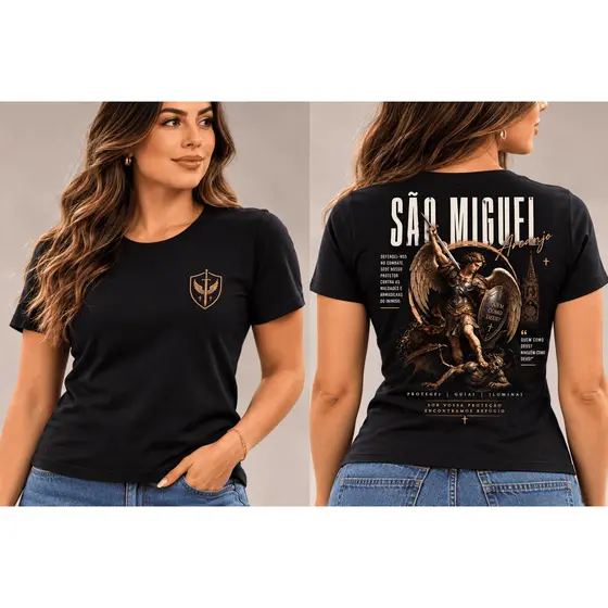 Camiseta Baby look São Miguel Arcanjo – Proteção e Fé - Quaresma - Unissex