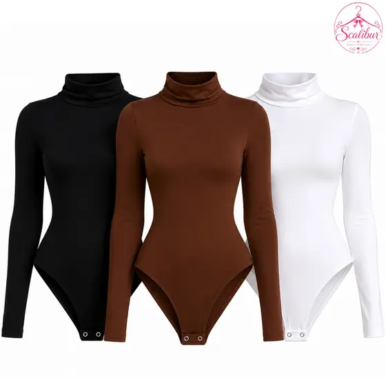 Kit Body Feminino Manga Longa Gola Alta Cacharrel Suplex Casual