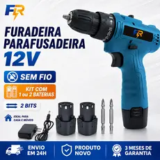 Furadeira Parafusadeira 12V Sem Fio Recarregável 3/8 Com Bateria Carregador e 2 Bits