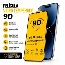 Película de vidro 9D iPhone 15 Pro Max cobertura total 9H Premium.