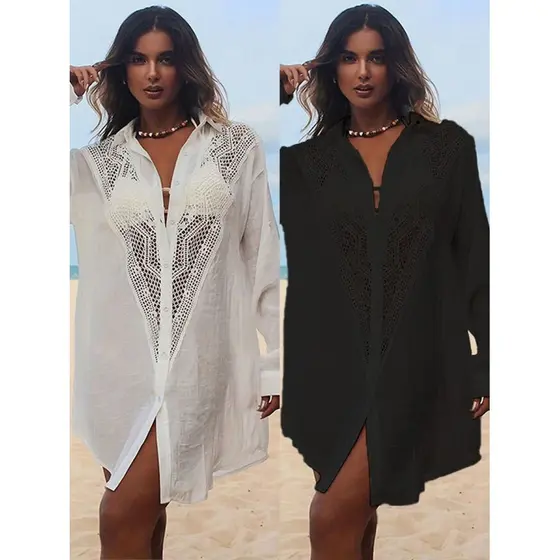 2024 novo estilo camisa de renda estilo maiô exterior usar protetor solar Cardigan feminino jaqueta praia feminina féria