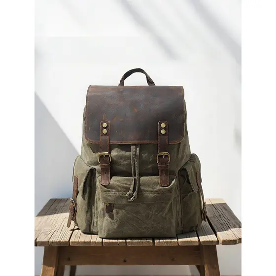 MUCHUAN Retro mochila de viagem saco masculino cera óleo lona mochila mochila saco escolar computador