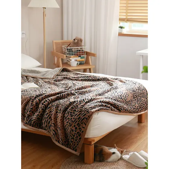 Estilo americano leopardo impressão cobertor engrossado cobertor quente cordeiro velo sofá cobertor único cobertor de ca