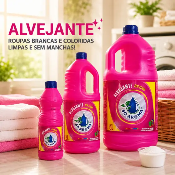 Alvejante Sem Cloro Só Aroma 1L 2L e 5L Tira Manchas Roupas Coloridas e Brancas Perfumado