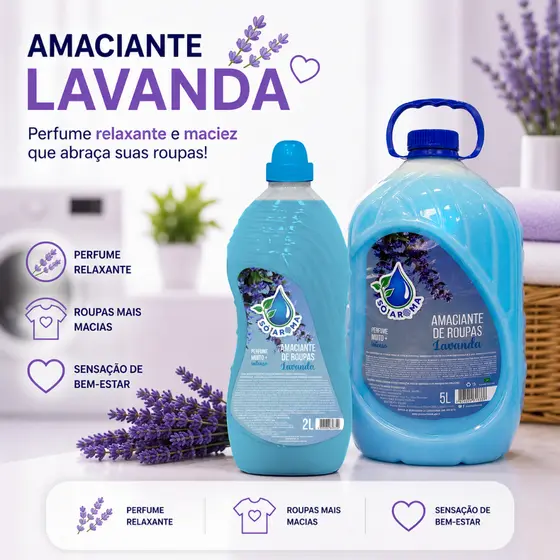 Amaciante de Roupas Só Aroma 2L ou 5L Lavanda Base Concentrado Roupa Macia e Perfumada Duradouro