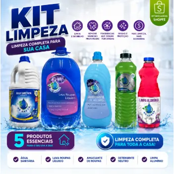 Kit 5 Limpeza Completa Só Aroma – Agua Sanitaria + Sabão Liquido + Amaciante + Detergente + Limpa alumínio