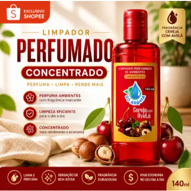 Limpador Perfumado Concentrado Só Aroma Cereja com Avelã 140ml Casa Cheirosa e Alta Fixação Limpeza