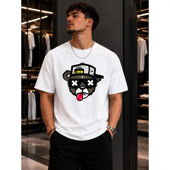 Camisetas Masculinas, Camisa Adulto, Camisetas Estilosas, Camisetas Algod茫o, Camiseta Urso