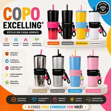 Copo Térmico Inoxidável Caneca Isolada a vácuo com canudo e Chaveiro 700ML EXCELLING -EX-508