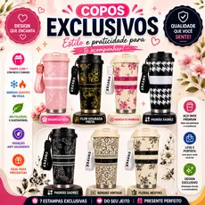 Copo Térmico Inox Antivazamento Alça Transporte Luxo Estampa 3D-5D - 520ml Café/Chá EXCELLING-EX-510