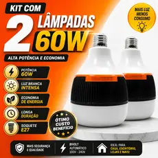 KIT C/ 2 Lâmpada De Emergência 60W-Bivolt Bocal E27