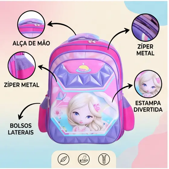 Mochila Escolar Infantil fofa Leve Personagem Criança Grande Capacidade Menino Menina Modelo Enviado Aleatoriamente