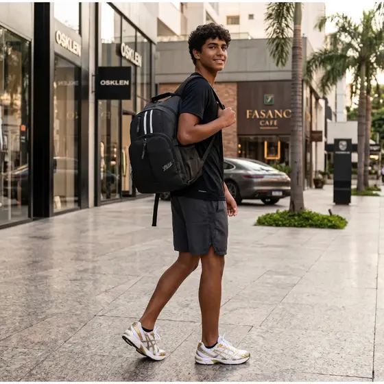 Mochila Escolar Unissex Street Wear Listrado Grande Modelo Esportivo Casaco Dia a Dia Resistente Bolso Notebook