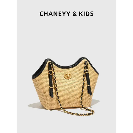 Chaney bolsa Tote estilo férias para crianças, bolsa de palha estilo Mori, bolsa feminina com corrente de ombro, bolsa d