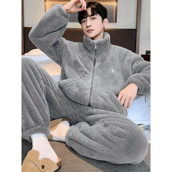 [Antiestático] Pijama Masculino Inverno Coral Fleece Engrossado Plus Fleece Masculino Outono Inverno Flanela Inverno Hom