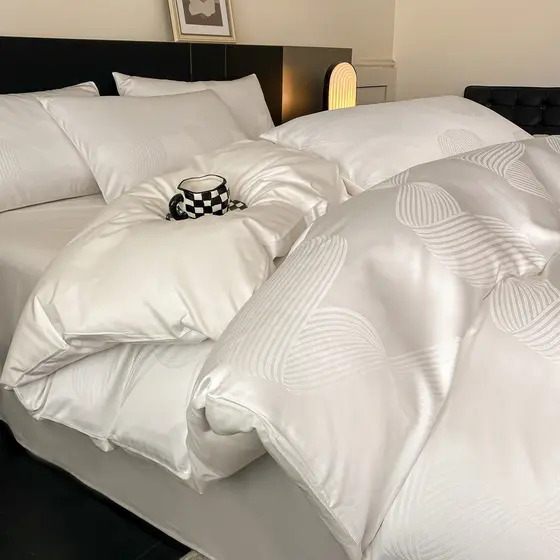 2025 novo estilo High-End Jacquard conjunto de quatro peças verão puro algodão lençol colcha capa sedosa Nude dormir cam