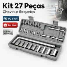 Kit Jogo De Ferramentas Soquetes 27 Peças Cromo Vanádio Completo Titanium