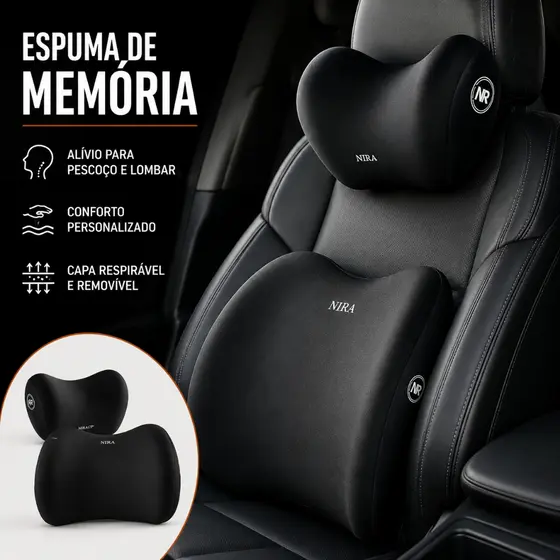 Conjunto de almofada lombar para encosto de cabeça de carro, suporte lombar, espuma de memória, travesseiro de pescoço