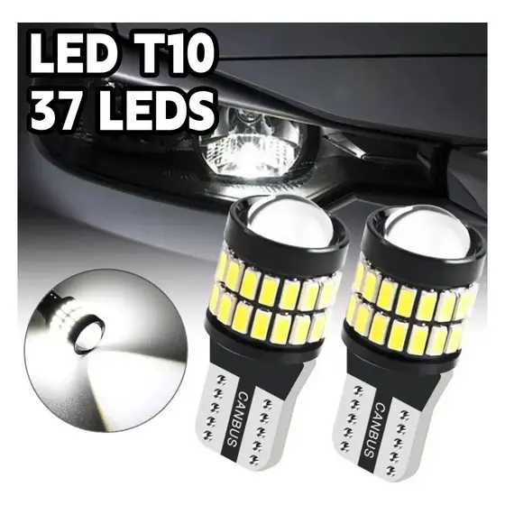Par Lâmpada Meia Luz T10 Pingo Esmagada Led Duplo Com Projetor Extra Forte 6000k