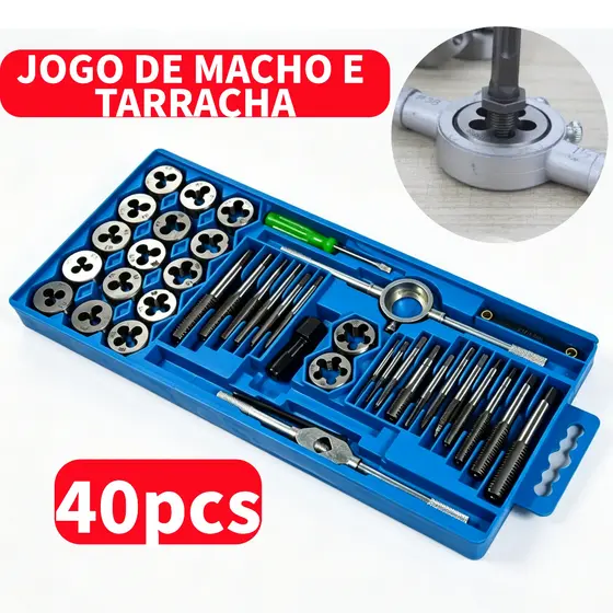 Jogo Tarracha e Cossinete 40 Peças Macho e Fêmea Alta Qualidade Para Reparo Mecânico