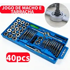 Jogo Tarracha e Cossinete 40 Peças Macho e Fêmea Alta Qualidade Para Reparo Mecânico